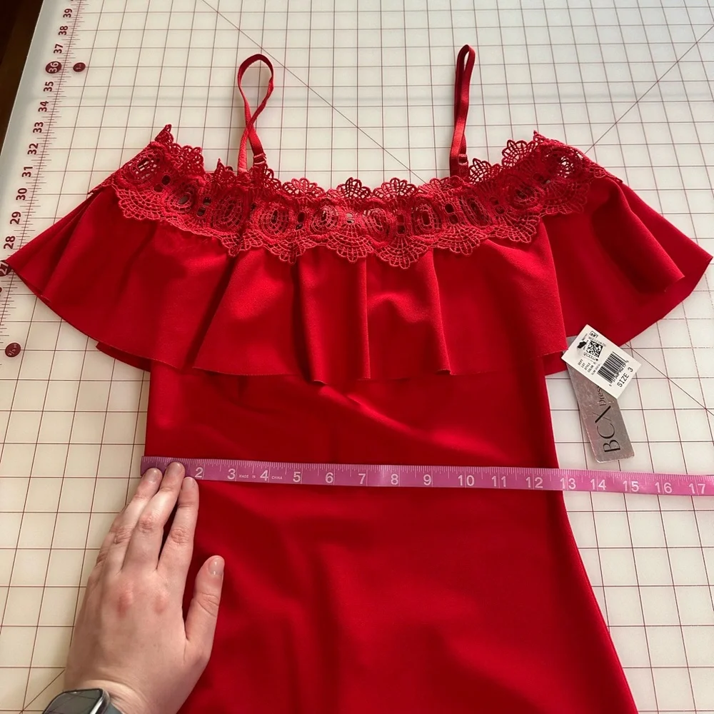 BCX size 3 NWT fiery red bodycon lace dress